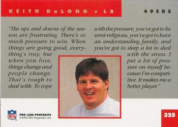 1992 Pro Line Portraits #325 Keith DeLong Back