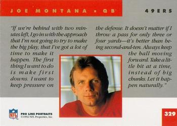 1992 Pro Line Portraits #329 Joe Montana Back