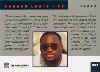 1992 Pro Line Portraits #332 Darren Lewis Back