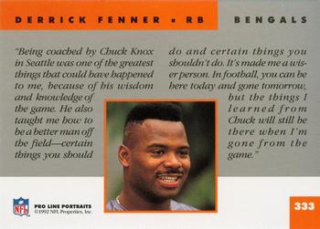 1992 Pro Line Portraits #333 Derrick Fenner Back