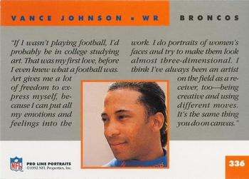 1992 Pro Line Portraits #336 Vance Johnson Back