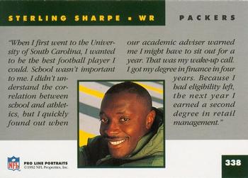 1992 Pro Line Portraits #338 Sterling Sharpe Back