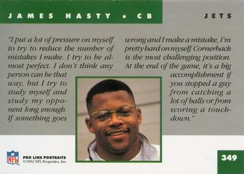 1992 Pro Line Portraits #349 James Hasty Back