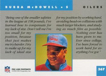 1992 Pro Line Portraits #367 Bubba McDowell Back