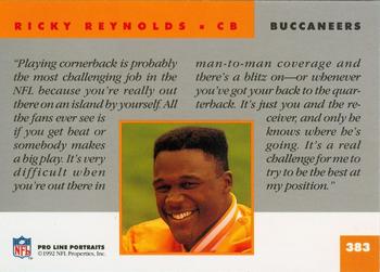 1992 Pro Line Portraits #383 Ricky Reynolds Back