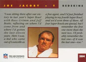1992 Pro Line Portraits #384 Joe Jacoby Back