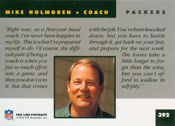1992 Pro Line Portraits #392 Mike Holmgren  Back