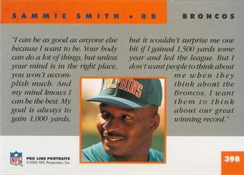 1992 Pro Line Portraits #398 Sammie Smith Back