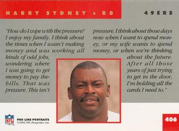 1992 Pro Line Portraits #406 Harry Sydney Back