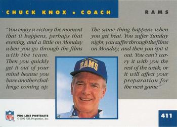 1992 Pro Line Portraits #411 Chuck Knox  Back