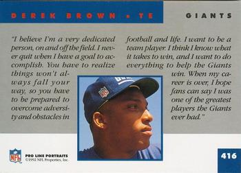 1992 Pro Line Portraits #416 Derek Brown  Back