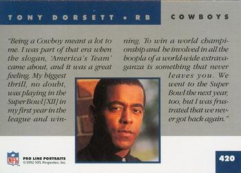 1992 Pro Line Portraits #420 Tony Dorsett  Back