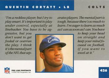 1992 Pro Line Portraits #426 Quentin Coryatt  Back