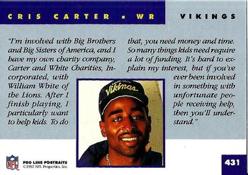 1992 Pro Line Portraits #431 Cris Carter Back
