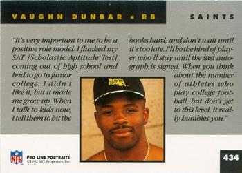 1992 Pro Line Portraits #434 Vaughn Dunbar  Back