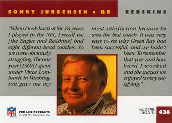 1992 Pro Line Portraits #436 Sonny Jurgensen  Back
