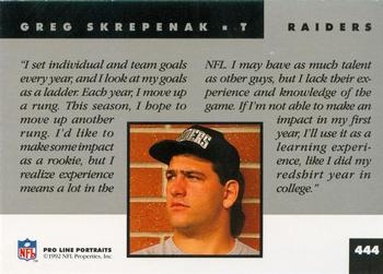 1992 Pro Line Portraits #444 Greg Skrepenak Back