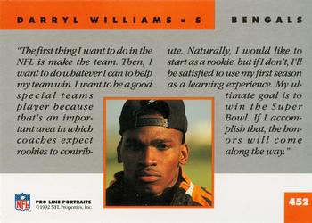 1992 Pro Line Portraits #452 Darryl Williams  Back