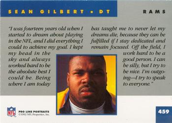 1992 Pro Line Portraits #459 Sean Gilbert  Back