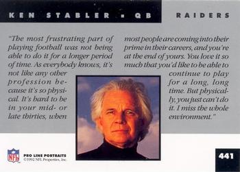 1992 Pro Line Portraits #441 Ken Stabler Back