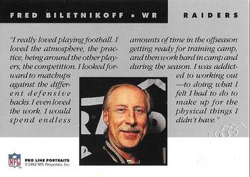 1992 Pro Line Portraits - Autographs #NNO Fred Biletnikoff Back