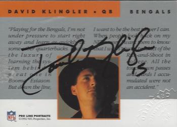 1992 Pro Line Portraits - Autographs #NNO David Klingler Back