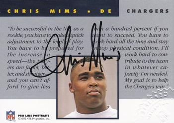 1992 Pro Line Portraits - Autographs #NNO Chris Mims Back