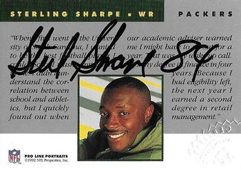 1992 Pro Line Portraits - Autographs #NNO Sterling Sharpe Back