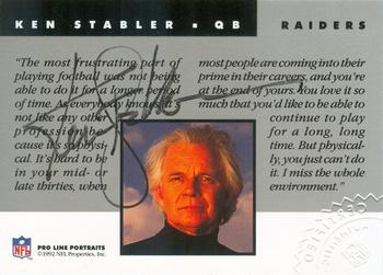 1992 Pro Line Portraits - Autographs #NNO Ken Stabler Back