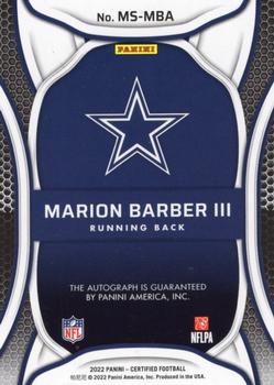 2022 Panini Certified - Mirror Signatures #MS-MBA Marion Barber III Back