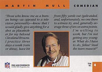 1992 Pro Line Portraits - Team NFL #4 Martin Mull Back