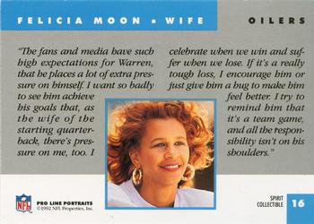 1992 Pro Line Portraits - Wives #16 Felicia Moon Back