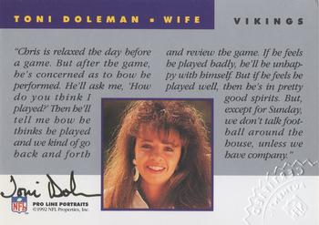 1992 Pro Line Portraits - Wives Autographs #NNO Toni Doleman Back