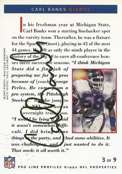 1992 Pro Line Profiles - Autographs #NNO Carl Banks Back