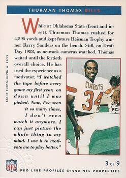 1992 Pro Line Profiles - Autographs #NNO Thurman Thomas Back
