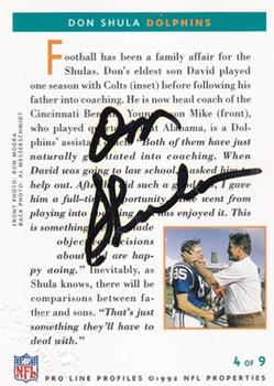 1992 Pro Line Profiles - Autographs #NNO Don Shula Back