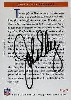 1992 Pro Line Profiles - Autographs #NNO John Elway Back