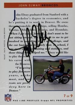 1992 Pro Line Profiles - Autographs #NNO John Elway Back