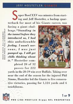 1992 Pro Line Profiles - Autographs #NNO Jeff Hostetler Back