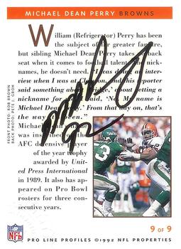 1992 Pro Line Profiles - Autographs #NNO Michael Dean Perry Back