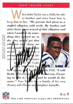 1992 Pro Line Profiles - Autographs #NNO John Taylor Back