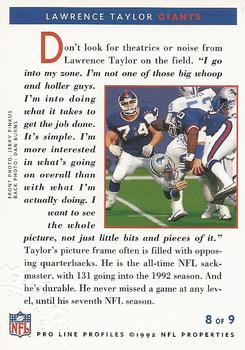 1992 Pro Line Profiles - Autographs #NNO Lawrence Taylor Back