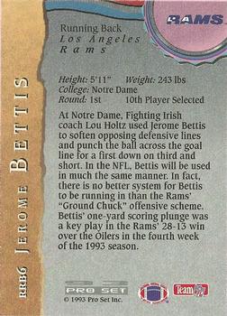 1993 Pro Set - Rookie Running Backs #RRB6 Jerome Bettis Back