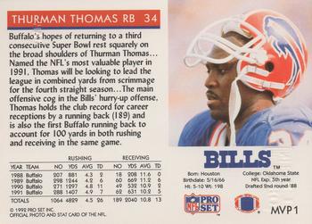 1992 Pro Set - Gold MVPs #MVP1 Thurman Thomas Back