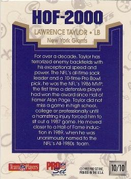 1992 Pro Set - HOF 2000 #10 Lawrence Taylor Back