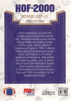1992 Pro Set - HOF 2000 #4 Ronnie Lott Back