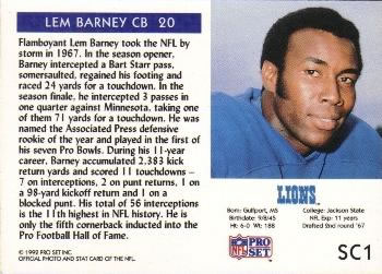 1992 Pro Set - HOF Inductees #SC1 Lem Barney Back