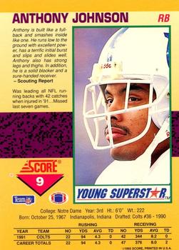 1992 Score - Young Superstars #9 Anthony Johnson Back