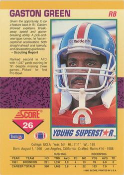1992 Score - Young Superstars #26 Gaston Green Back