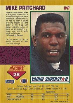 1992 Score - Young Superstars #28 Mike Pritchard Back